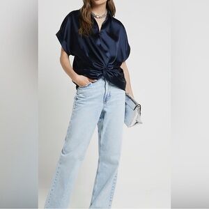 River Island Navy Satin Blouse